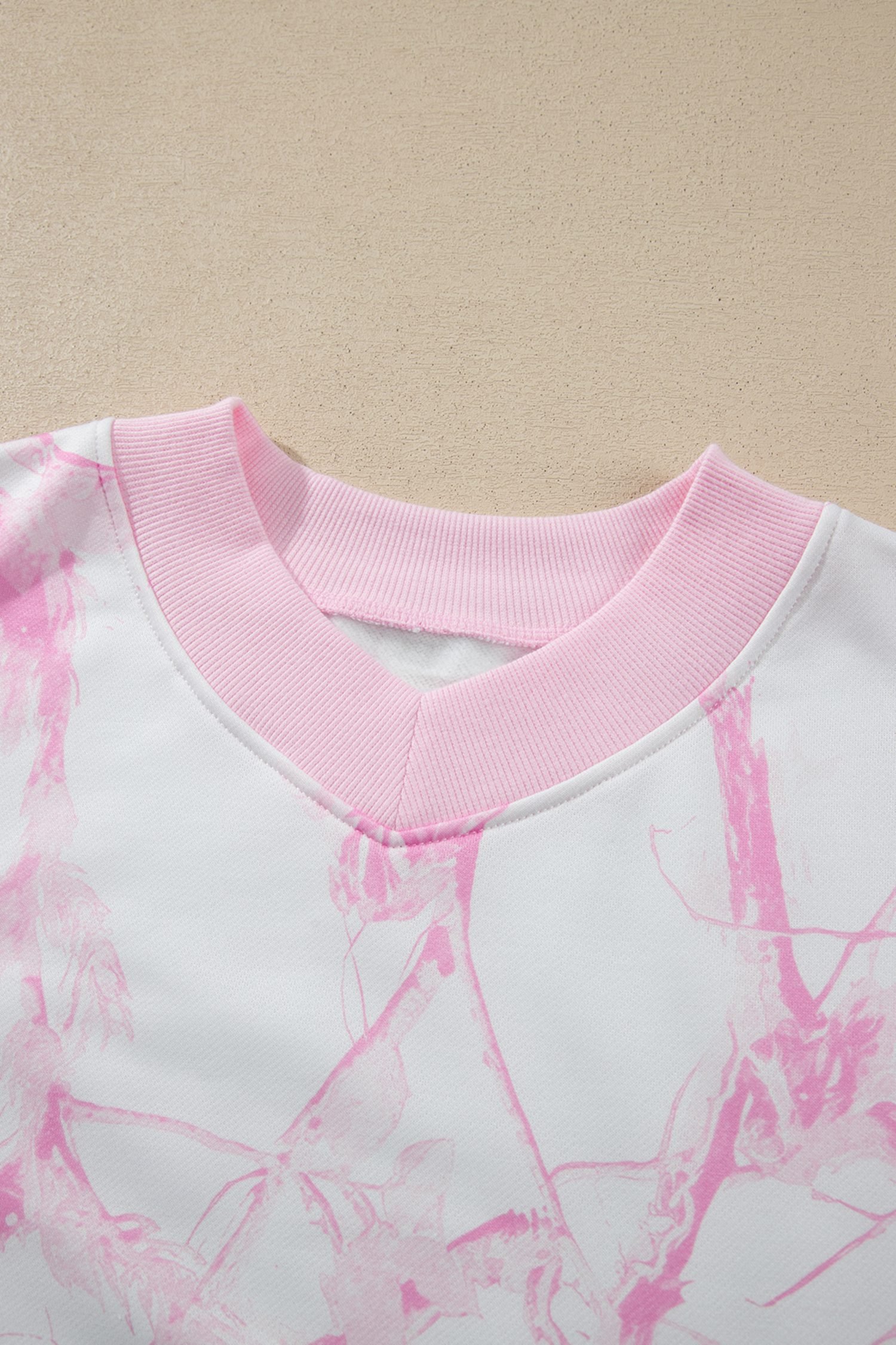 Pink Abstract Plant Print Long Sleeve V Neck Pant Set