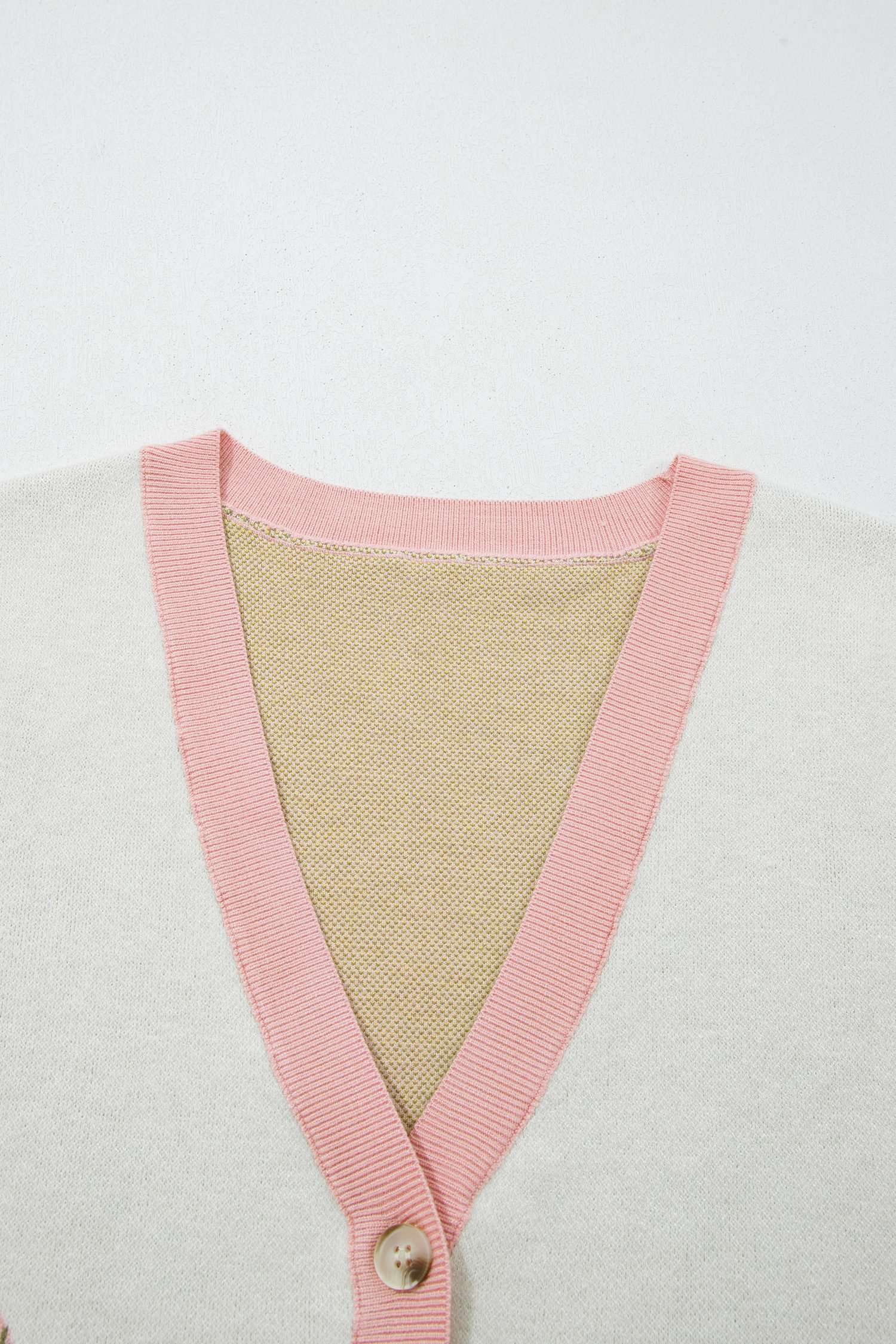 Pink Color Block Trim Button Front Cactus Pattern Western Sweater Vest