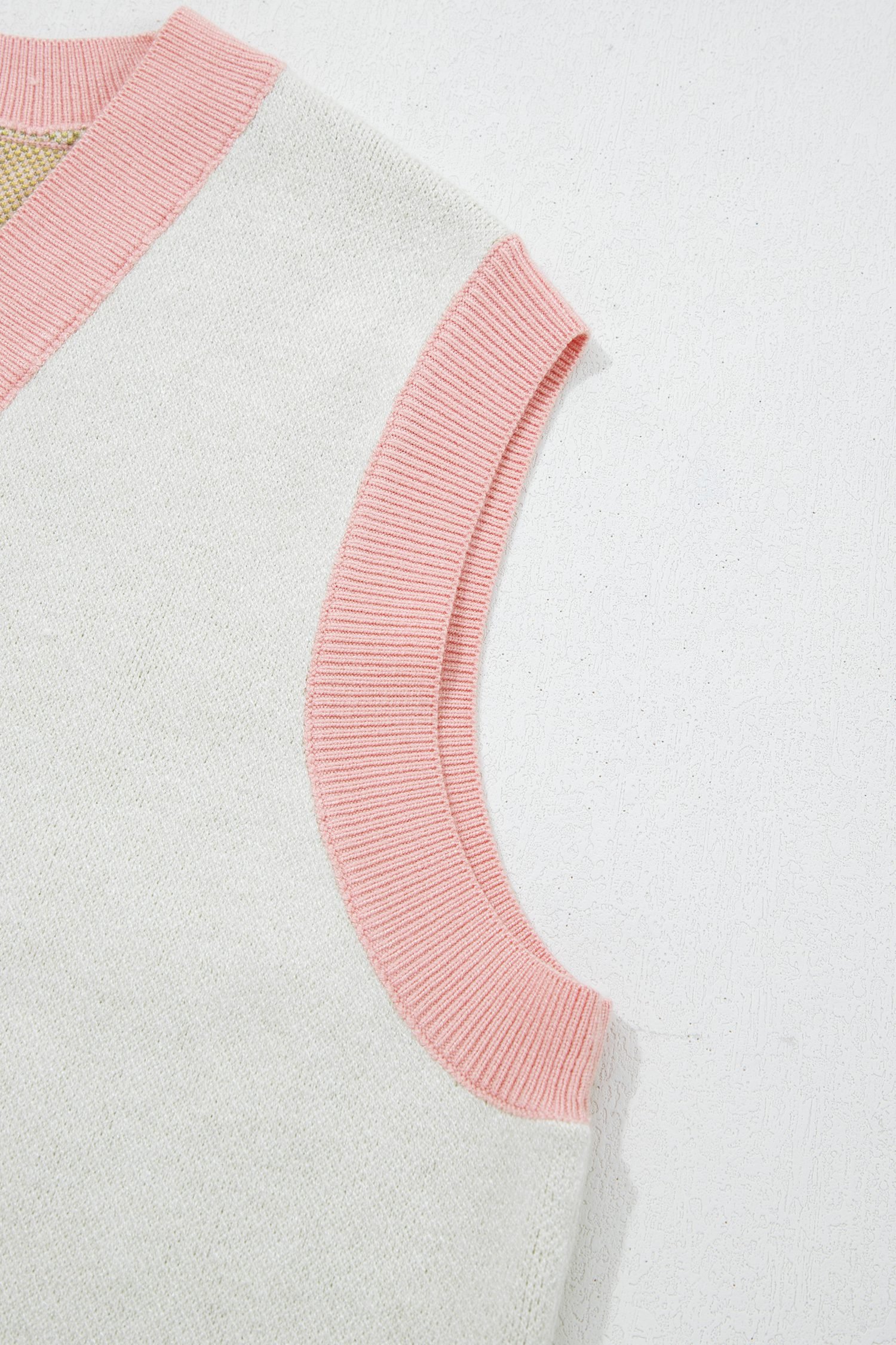 Pink Color Block Trim Button Front Cactus Pattern Western Sweater Vest