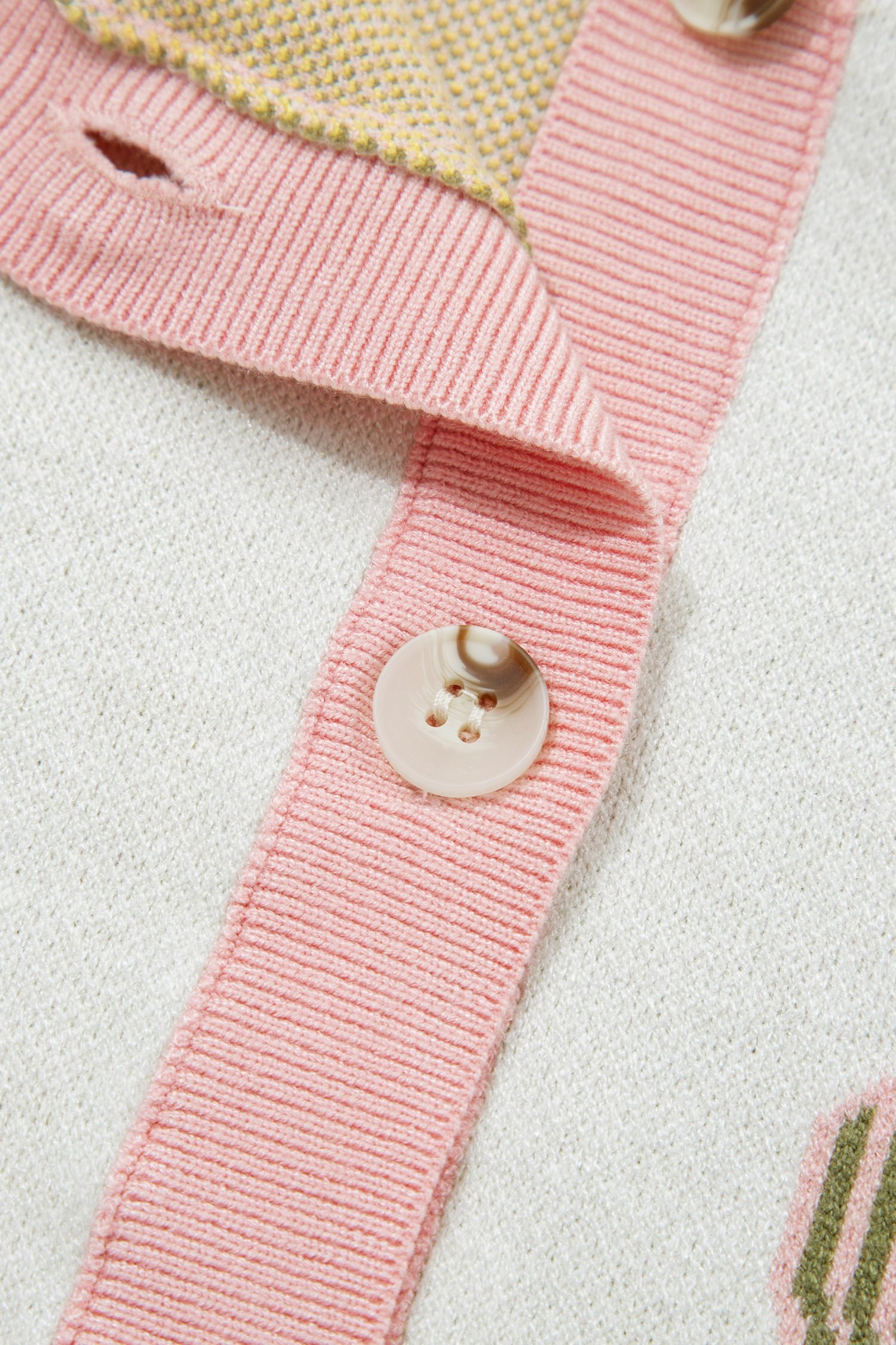 Pink Color Block Trim Button Front Cactus Pattern Western Sweater Vest