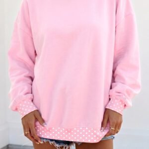 Pink Colorblock Polka Dot Contrast Trim Oversized Sweatshirt