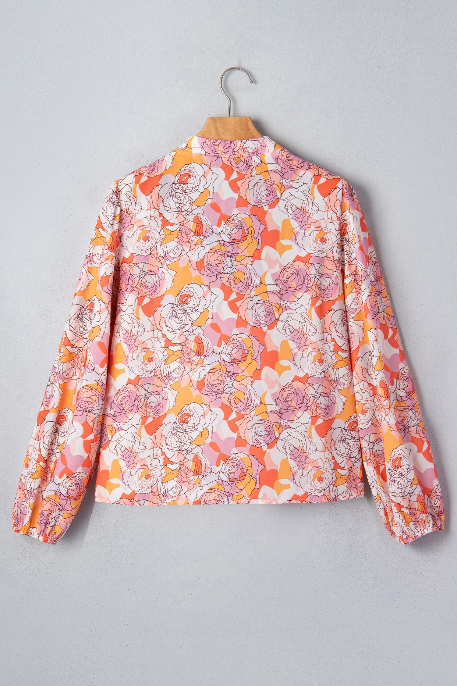 Pink Floral Print V Neck Long Sleeve Shift Blouse