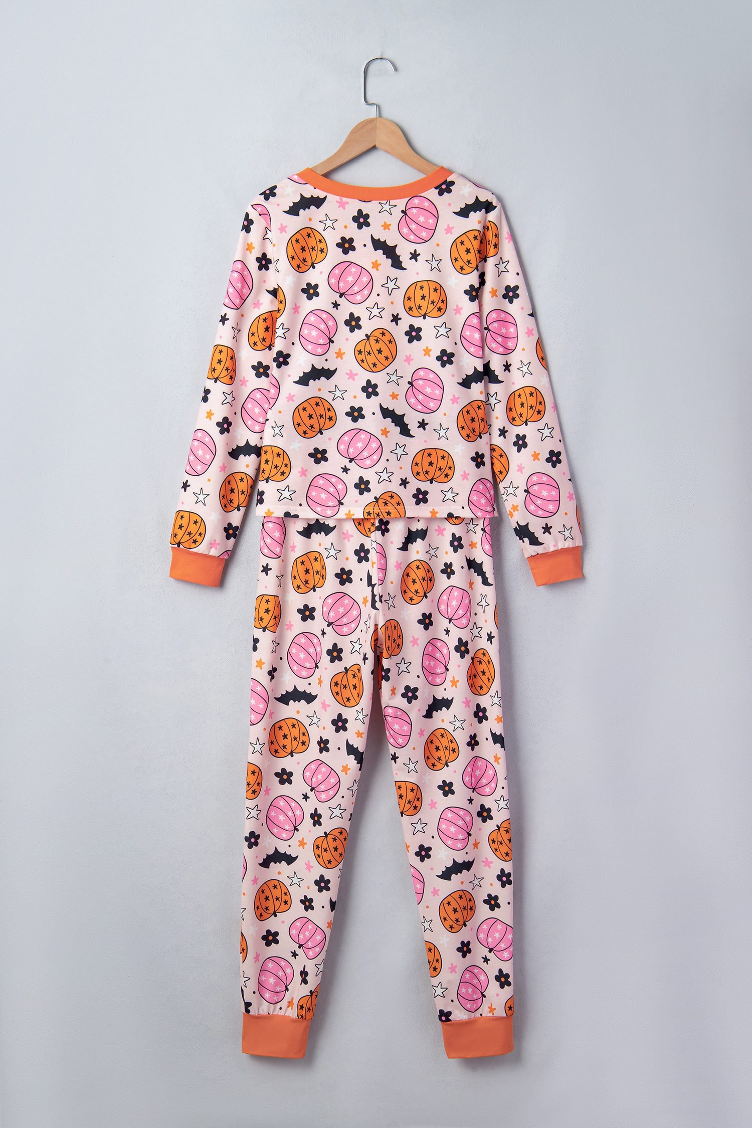 Pink Halloween Pumpkin Print Long Sleeve Home Wear Lounge Set
