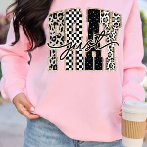 Pink Just PRAY Unique Letter Graphic Round Neck Pullover Sweatshirt