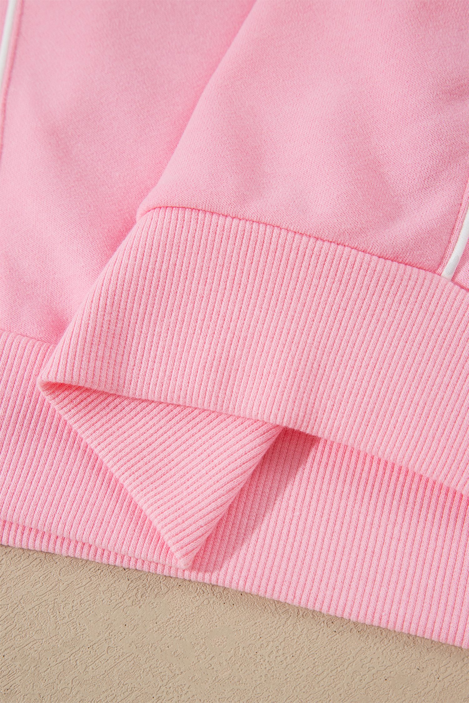 Pink Piping Trim Long Sporty Pullover Drawstring Elastic Waist Shorts Set