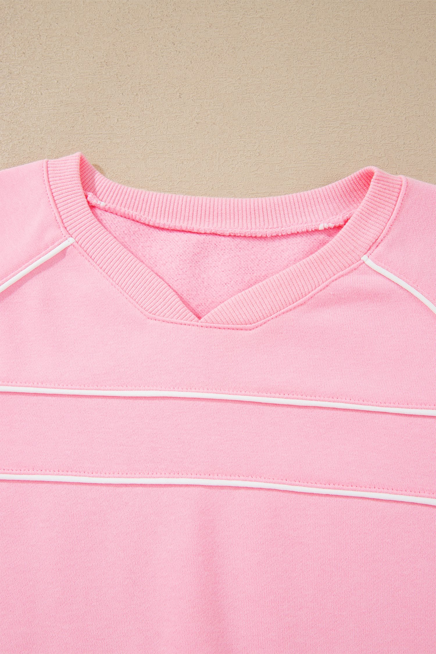 Pink Piping Trim Long Sporty Pullover Drawstring Elastic Waist Shorts Set