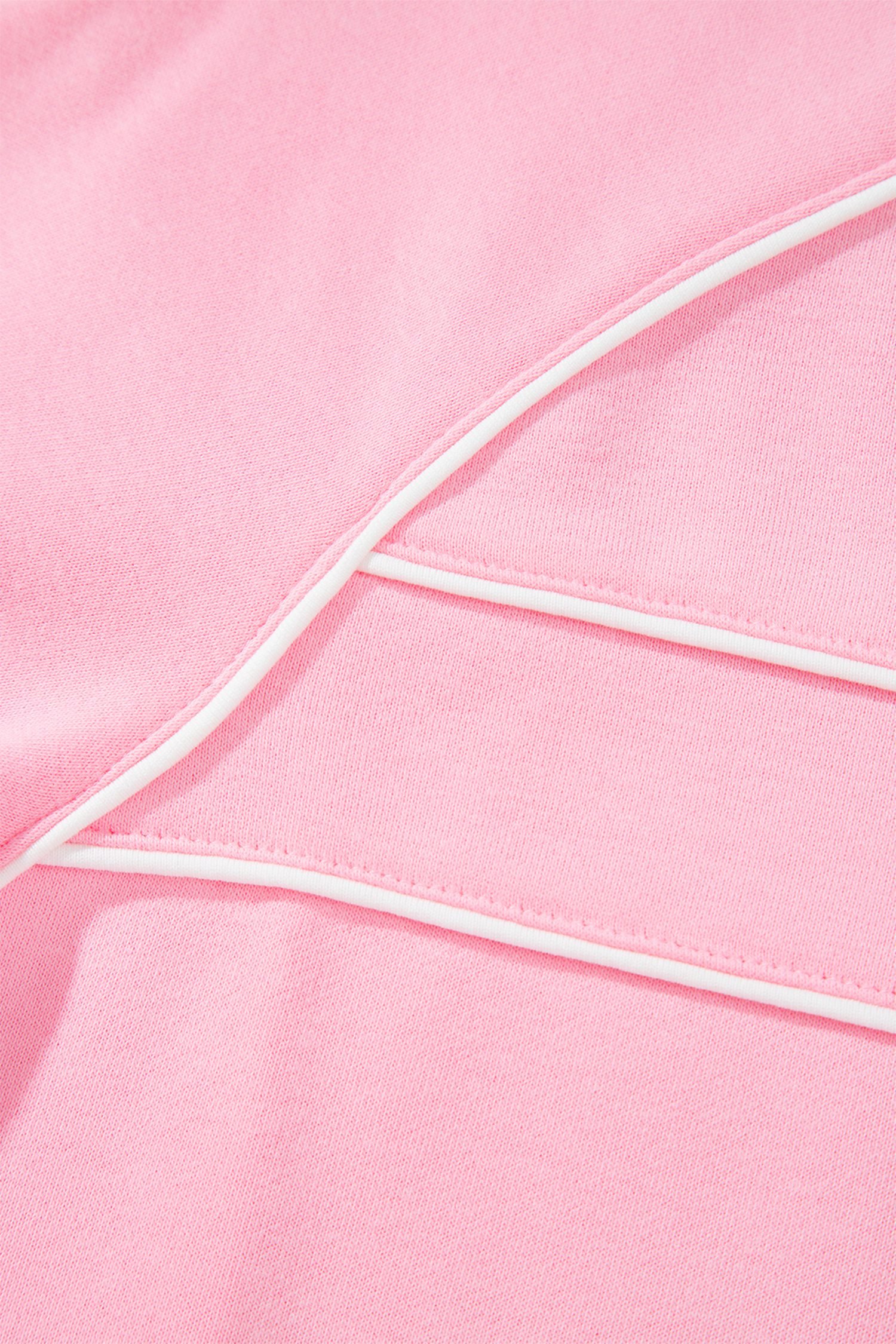 Pink Piping Trim Long Sporty Pullover Drawstring Elastic Waist Shorts Set