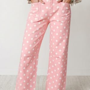 Pink Polka Dot Casual Slim Fit Jeans
