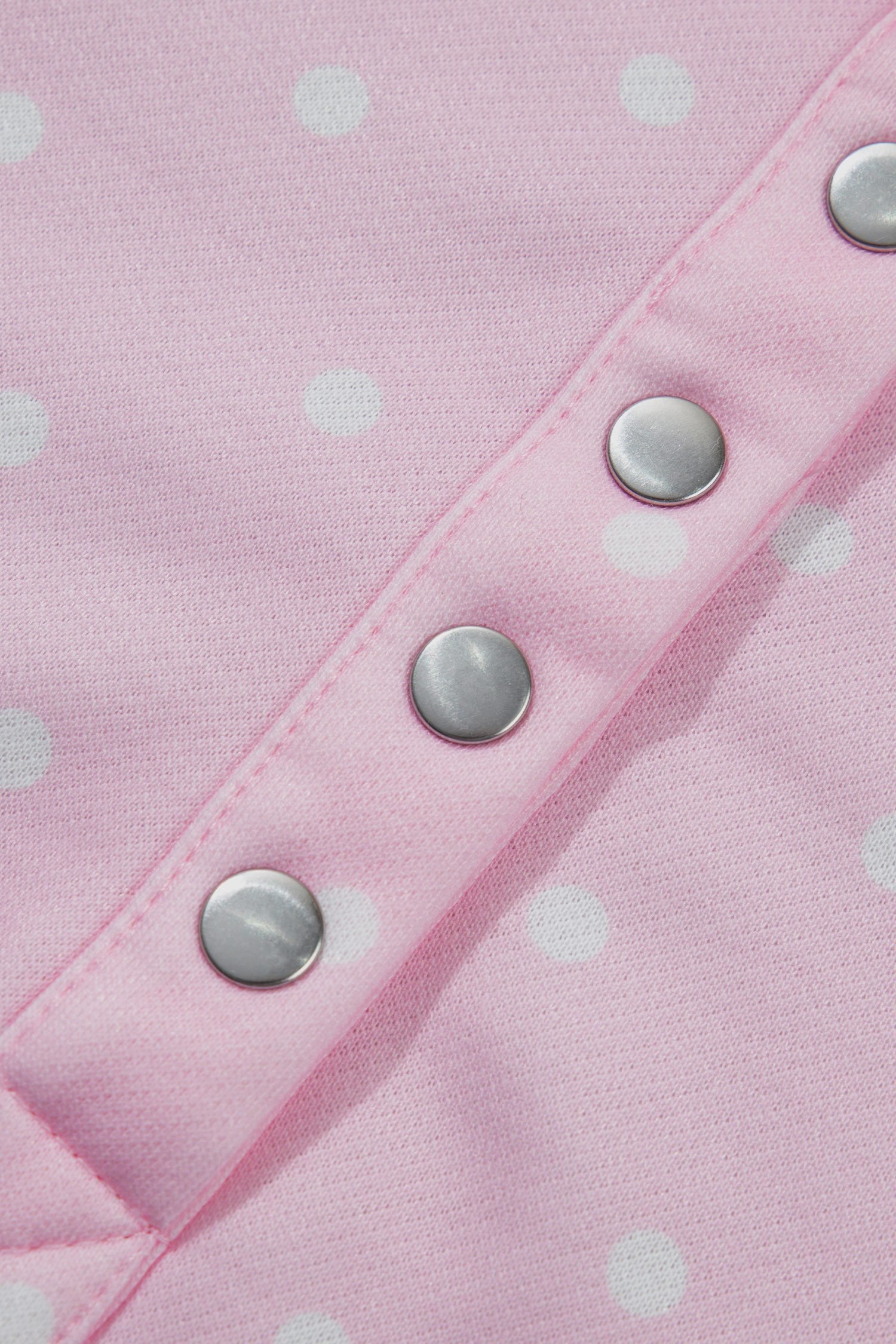 Pink Polka Dot Print Metal Button Collar Casual Pullover Sweatshirt
