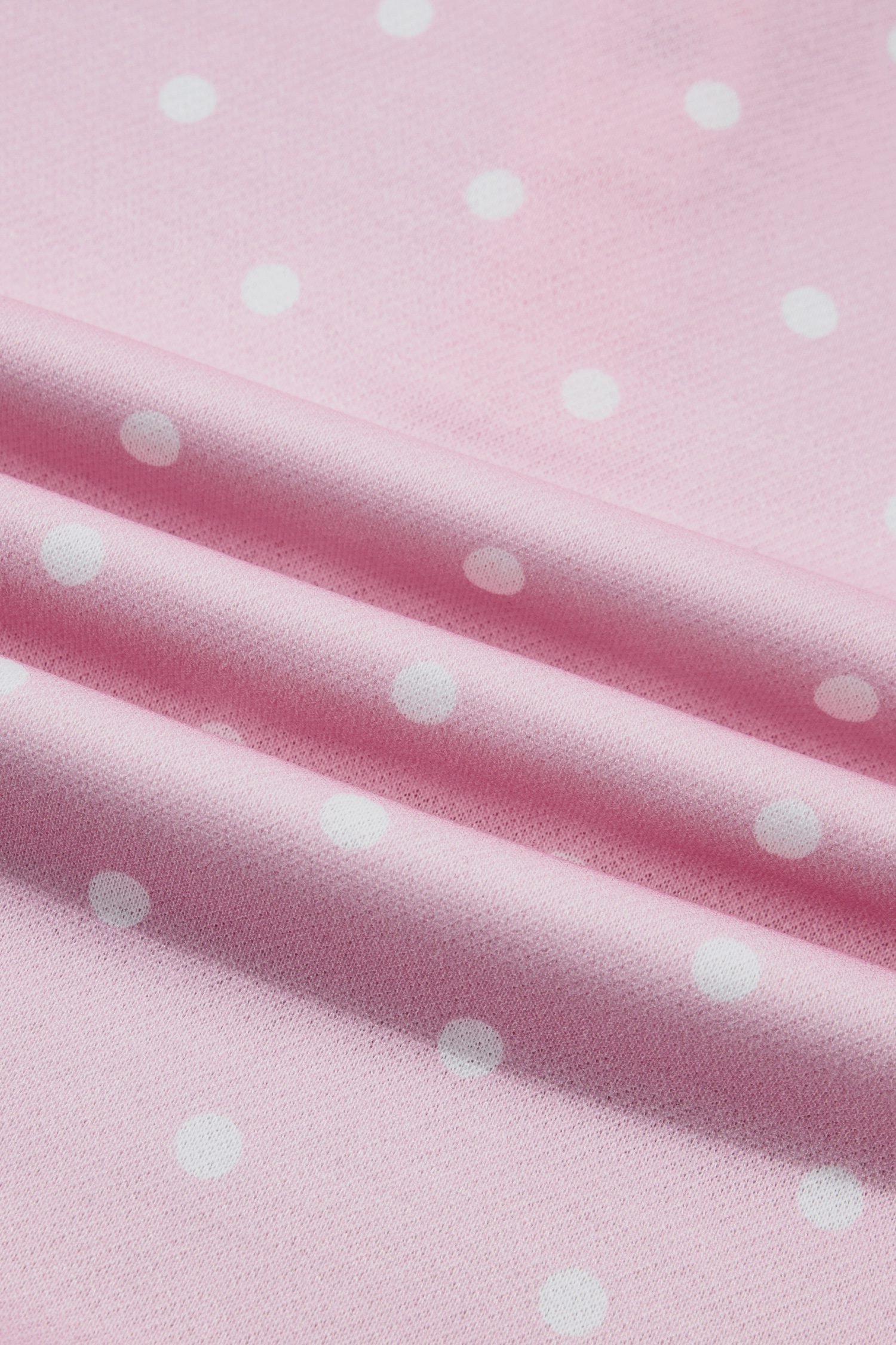Pink Polka Dot Print Metal Button Collar Casual Pullover Sweatshirt