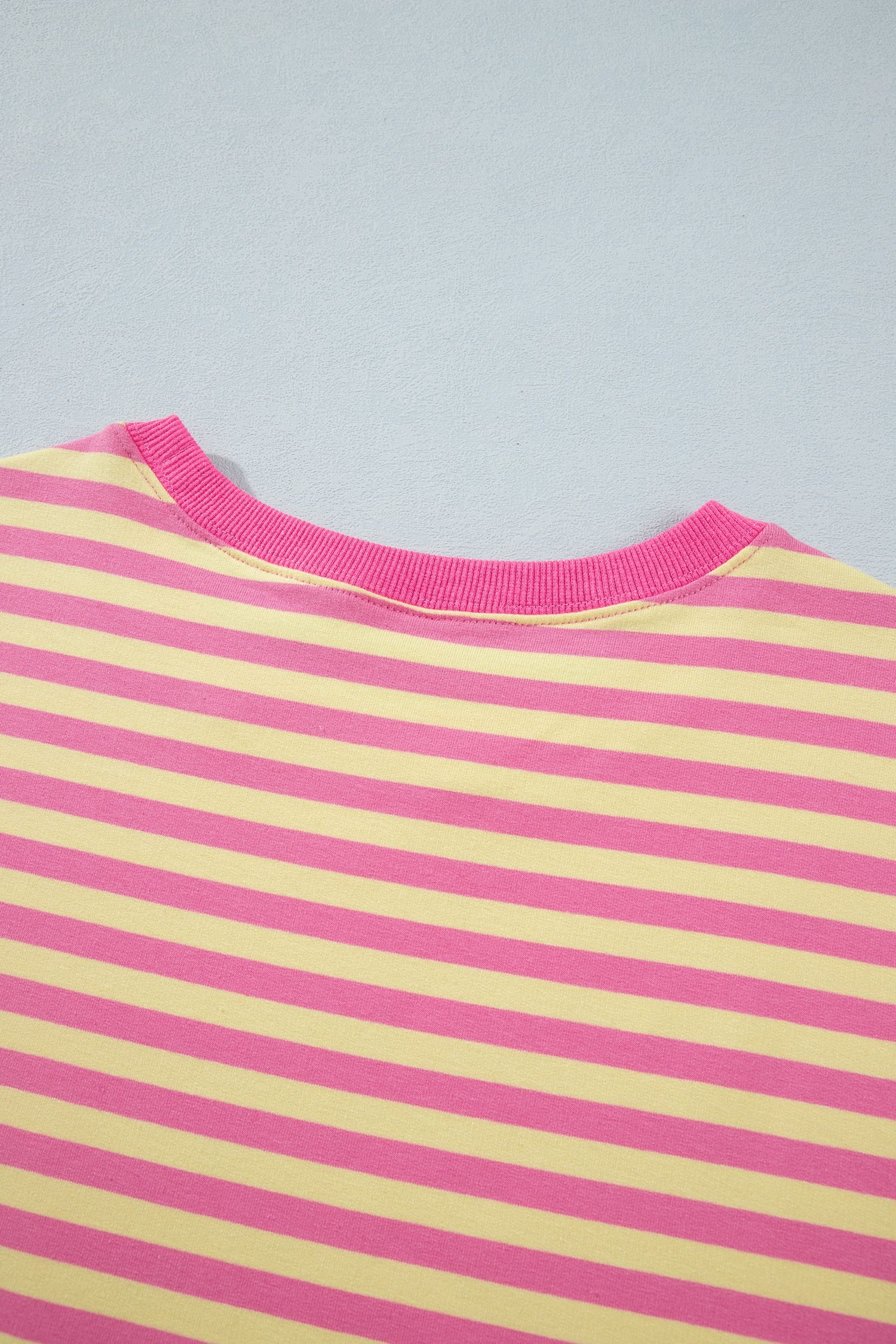 Pink Stripe Colorblock Trim Crew Neck Loose Tee Drawstring Elastic Waist 2pcs Pant Set