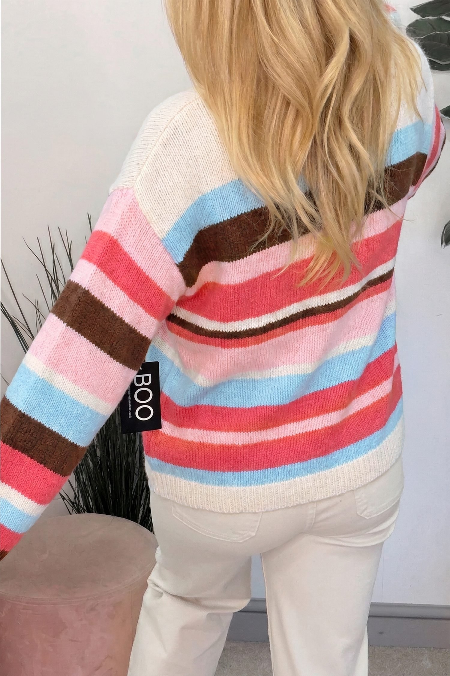 Pink Stripe Striped Colorblock Drop Shoulder Cardigan