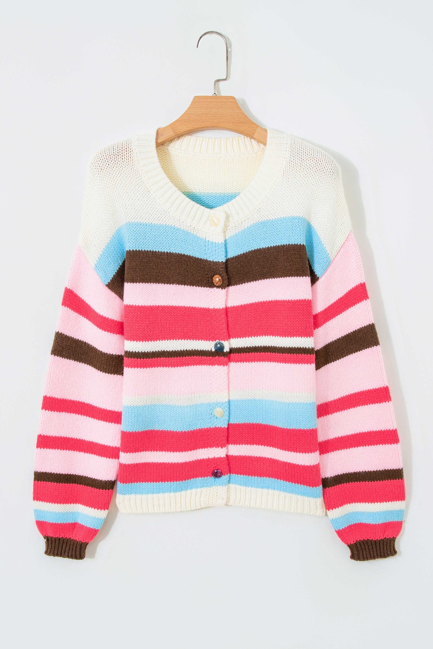 Pink Stripe Striped Colorblock Drop Shoulder Cardigan