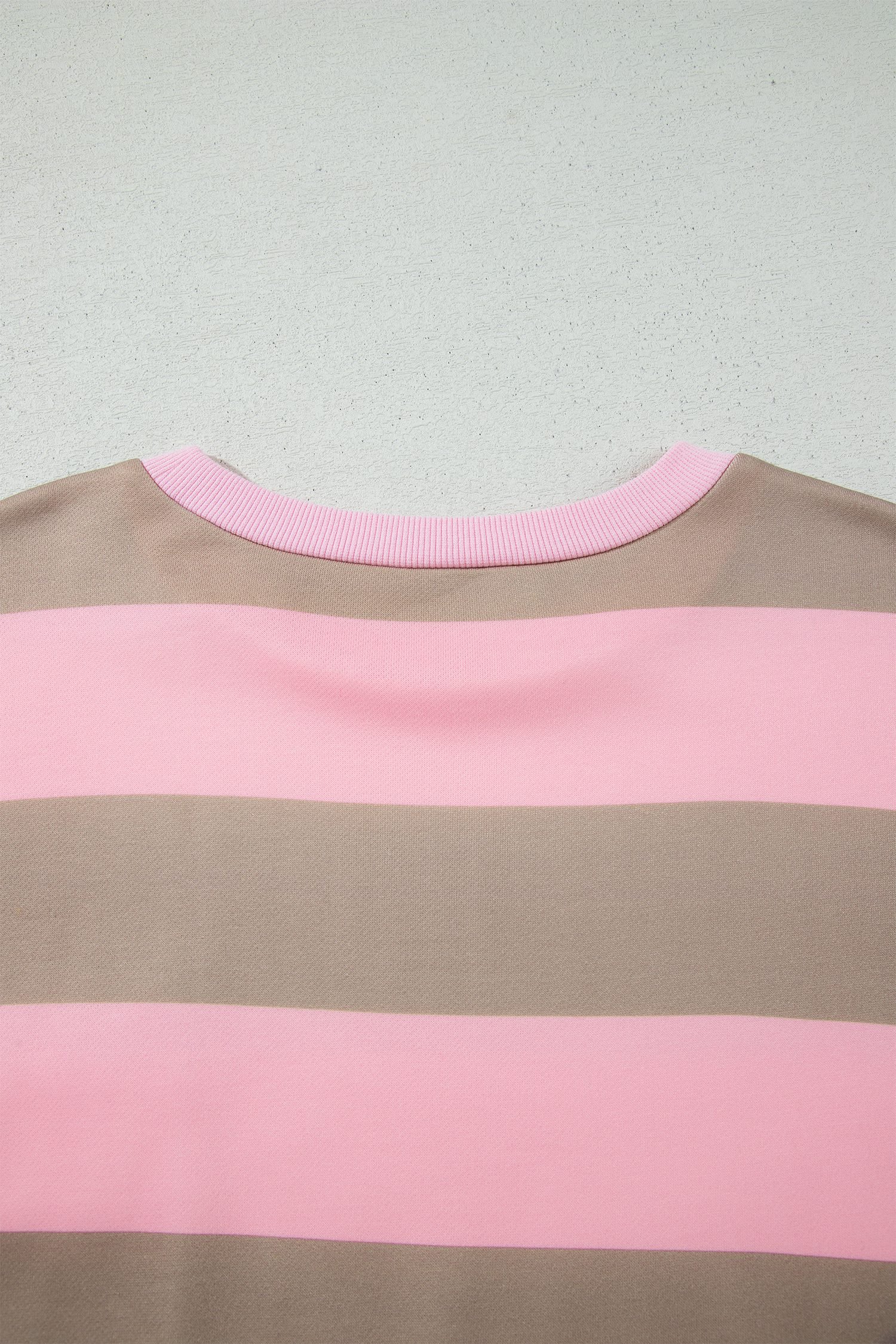 Pink Stripe Striped Colorblock Patch Pocket Split Hem Oversized Long Sleeve Sweatshirt