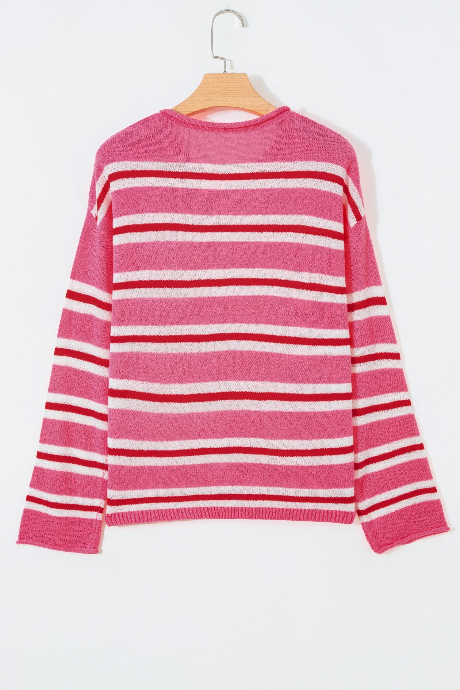 Pink Stripe Striped Drop Shoulder Button Cardigan