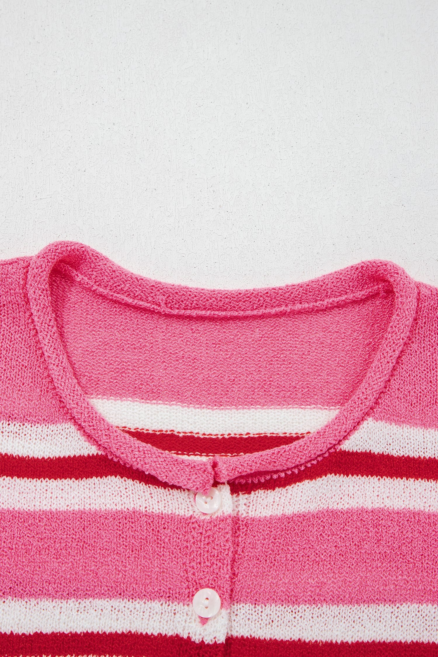 Pink Stripe Striped Drop Shoulder Button Cardigan