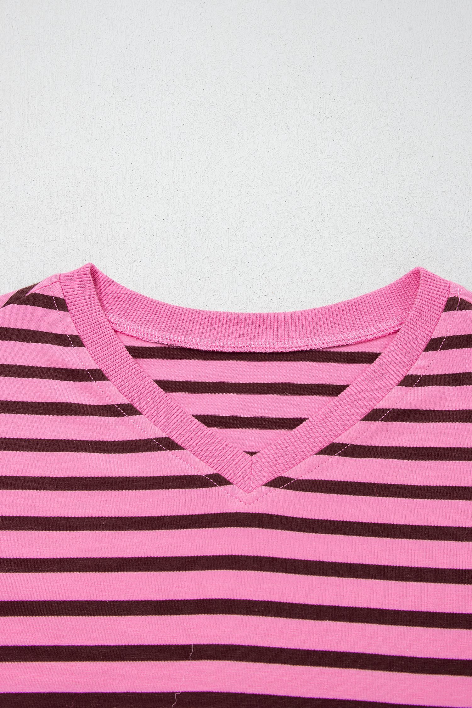 Pink Stripe V Neck Drop Shoulder Long Sleeve Top