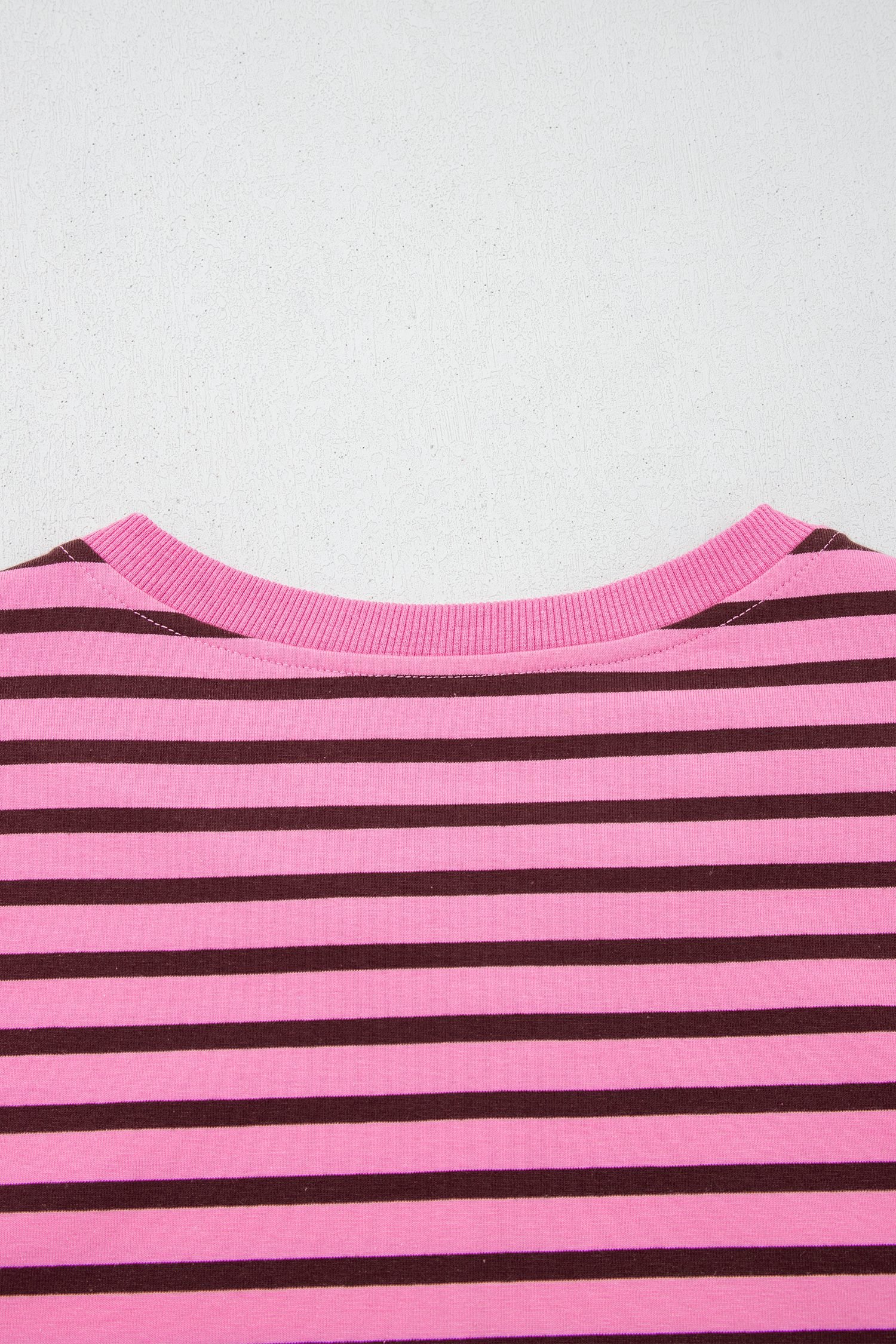 Pink Stripe V Neck Drop Shoulder Long Sleeve Top