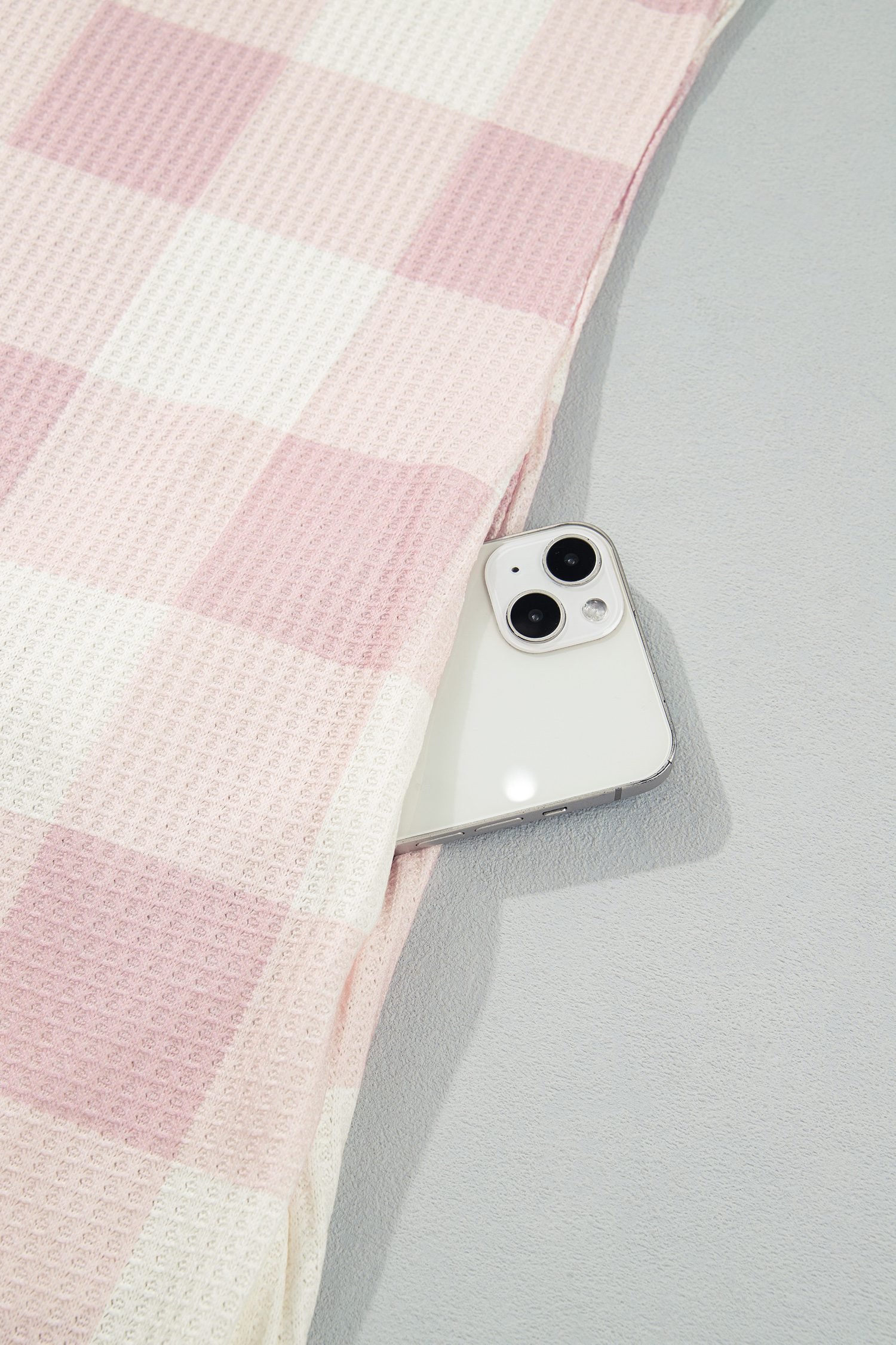 Pink Waffle Plaid Print Contrast Denim Shirt Collar Buttoned T Shirt Mini Dress