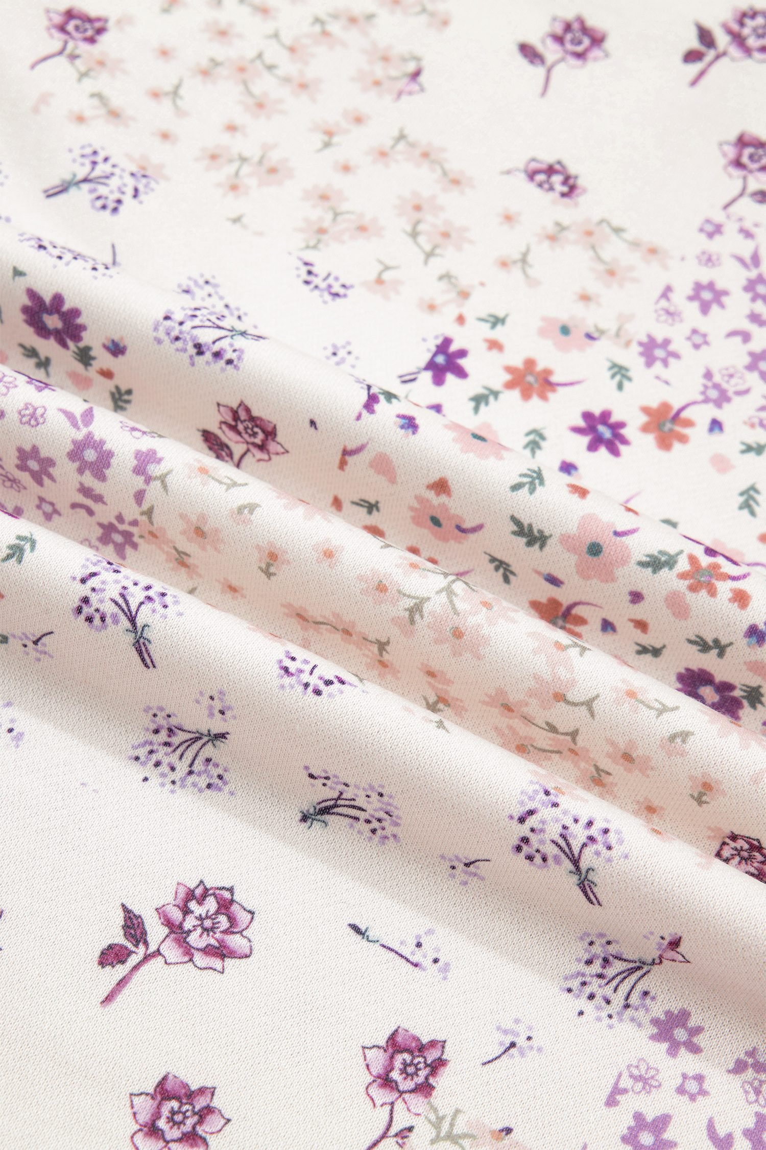 Purple Floral Print High Neck Colorblock Sleeve Paneling Sweatshirt