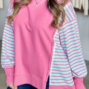 Purple Orchid Striped Colorblock Long Sleeve Tunic Plus Size Sweatshirt