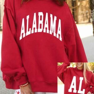 Racing Red ALABAMA/ AL Double Side Printed High Neck Reversible Baggy Sweatshirt