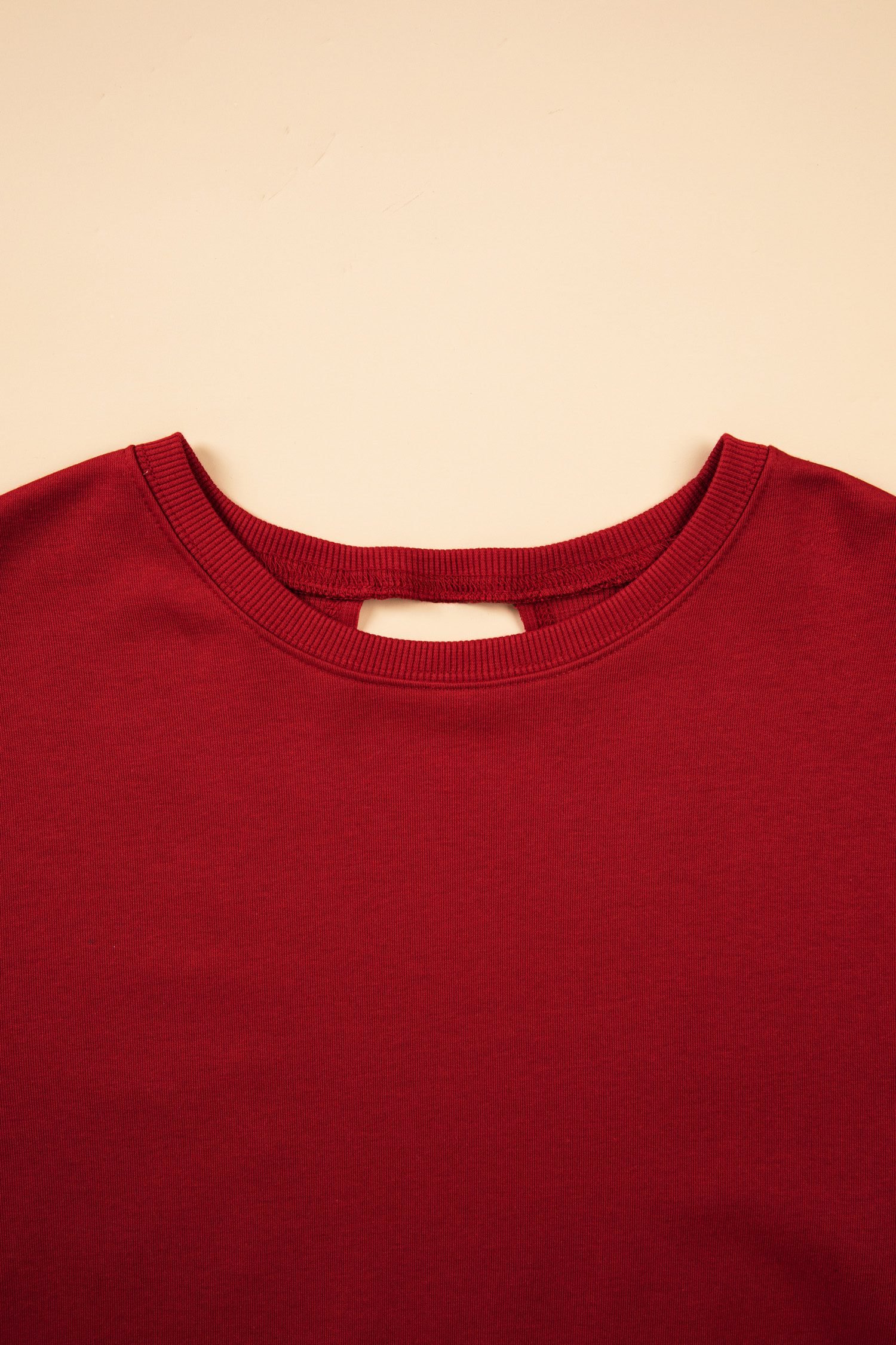 Racing Red Ribbed Detail Drop Shoulder Cutout Back Sweatshirt