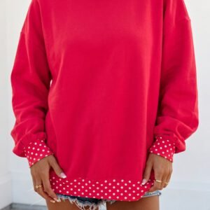 Red Colorblock Polka Dot Contrast Trim Oversized Sweatshirt