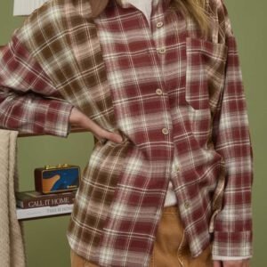 Red Contrast Plaid Long Sleeve Button Down Shacket