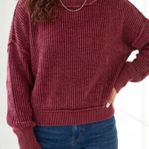 Red Dahlia Drop Shoulder High Neck Ribbed Sweater