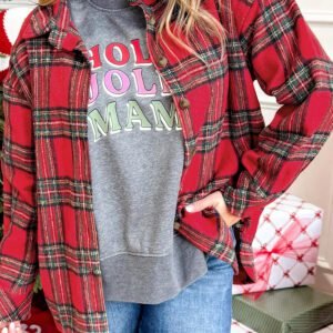 Red Plaid Button Front Shacket