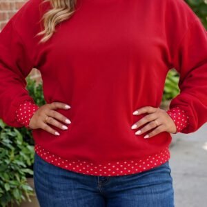 Red Polka Dot Patchwork Round Neck Plus Size Sweatshirt
