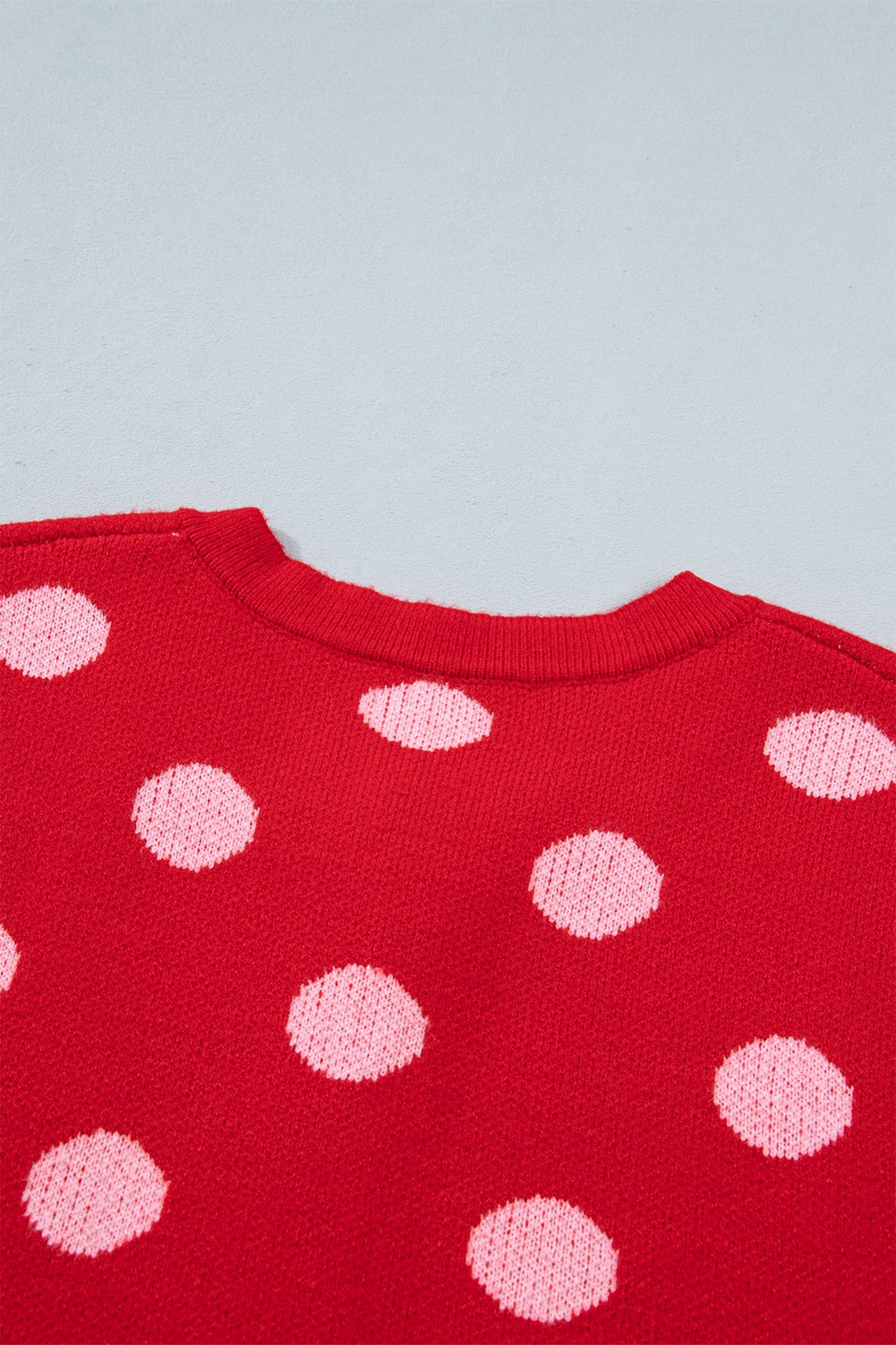 Red Polka Dot Sleeveless Knit Button Drop Shoulder Sweater Vest