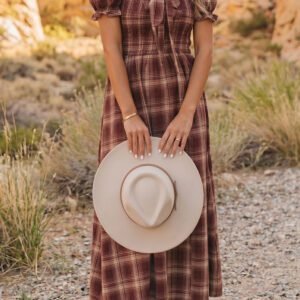 Red Vintage Plaid Knot Front Smocked High Waist Midi Dress