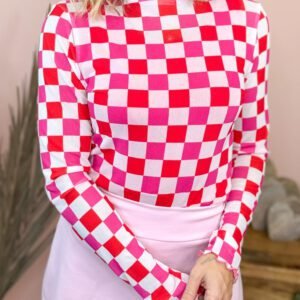 Rose Plaid Mesh Sheer Long Sleeve Top