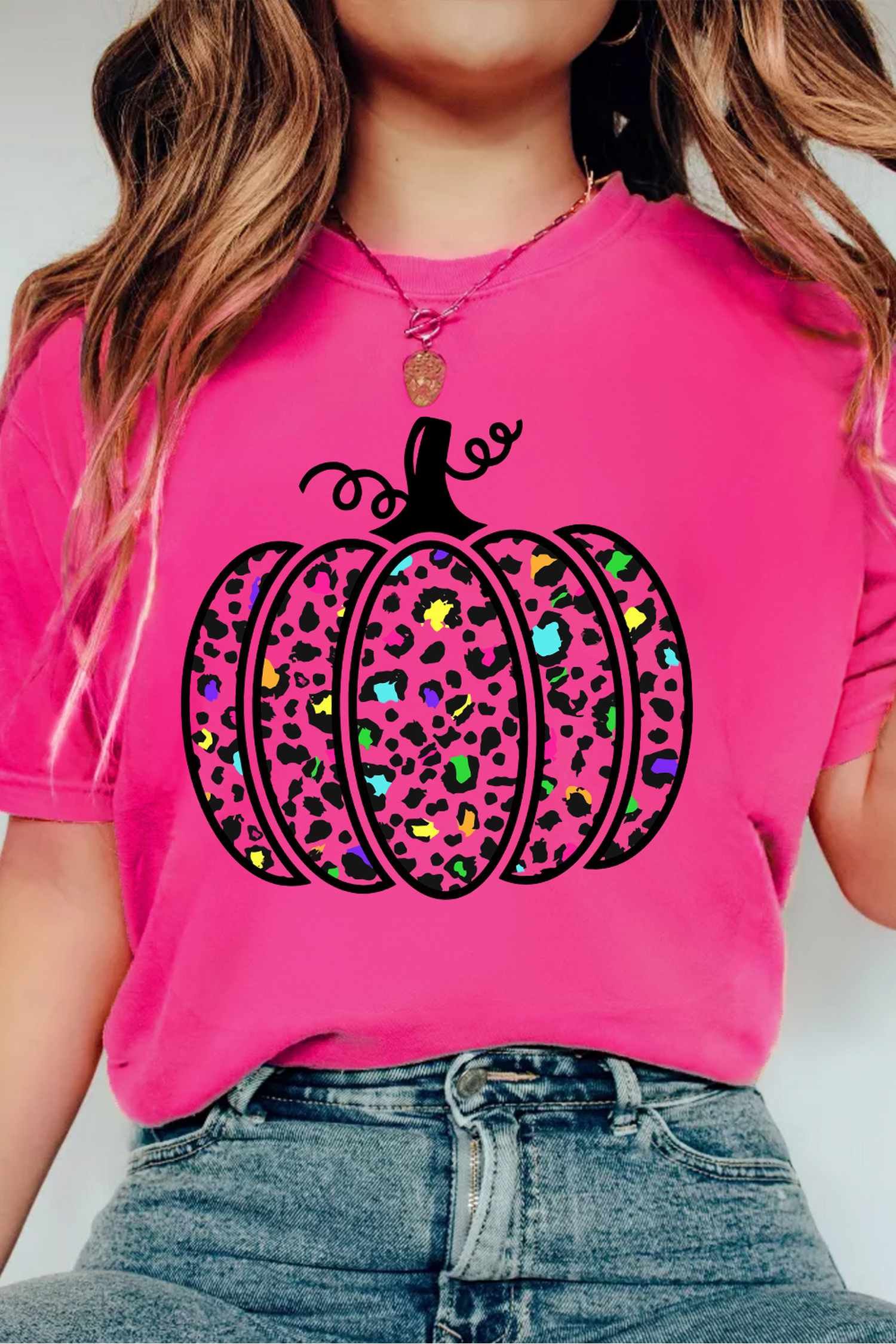 Rose Red Leopard Print Pumpkin Graphic Tee