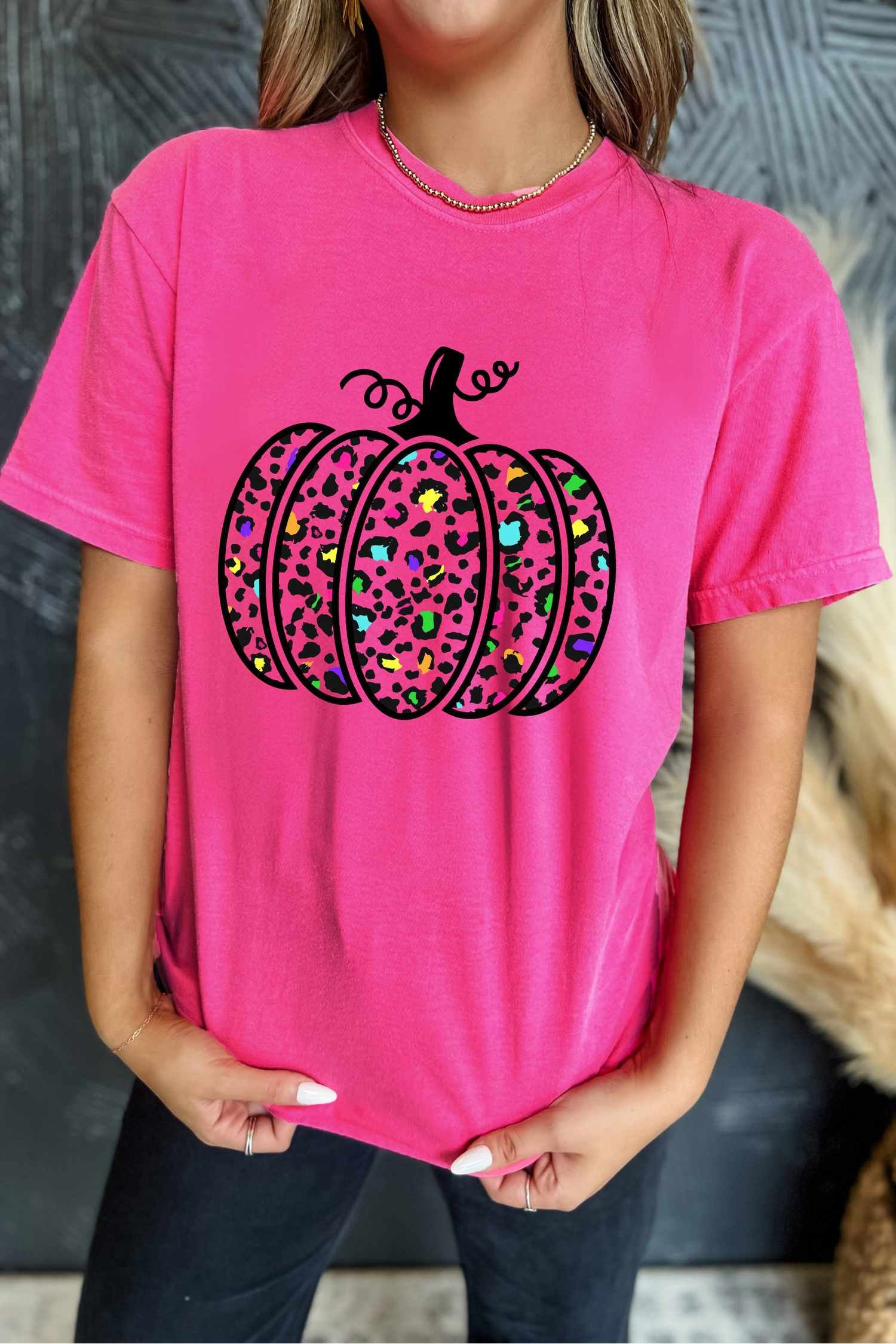 Rose Red Leopard Print Pumpkin Graphic Tee