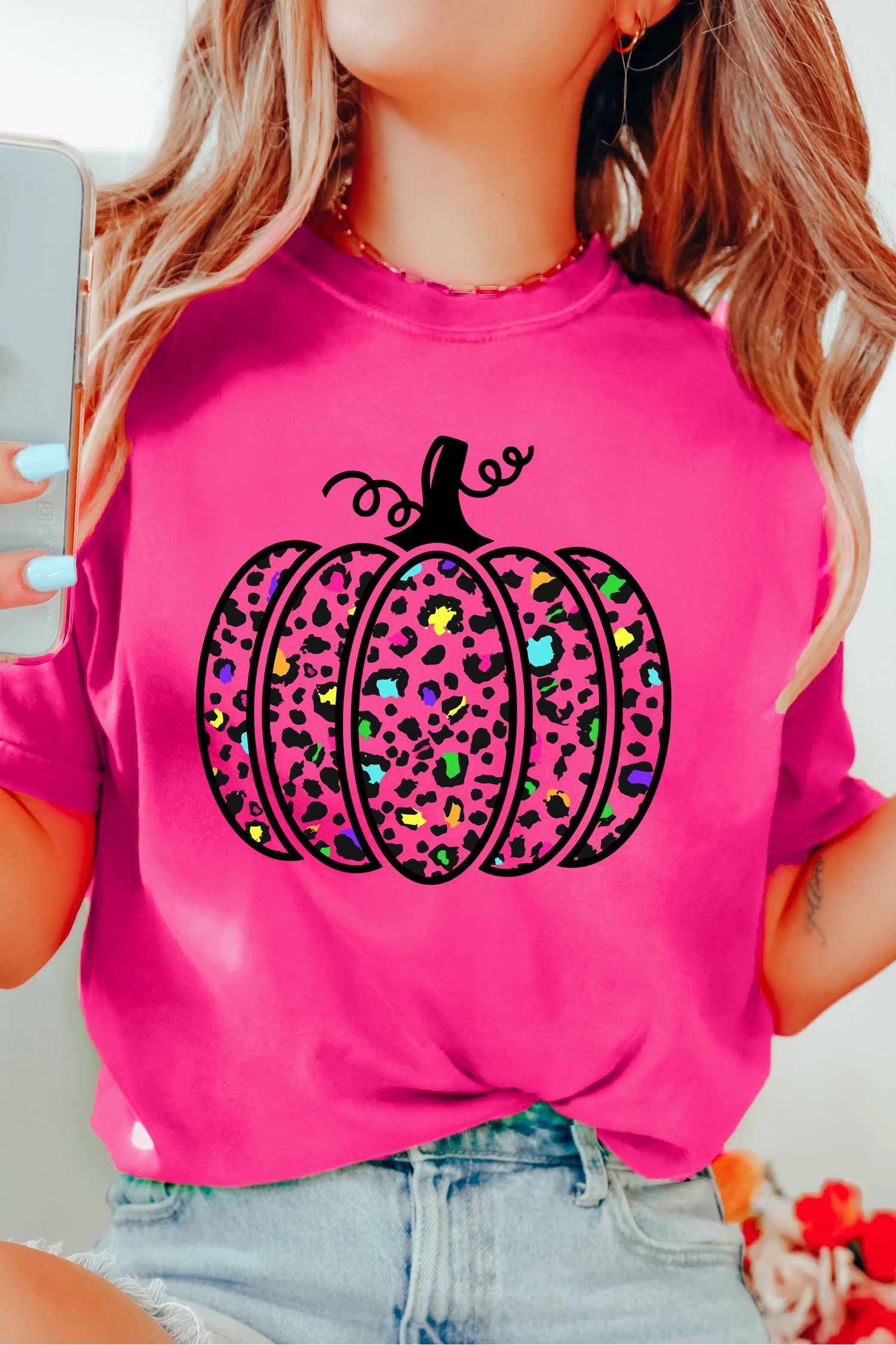Rose Red Leopard Print Pumpkin Graphic Tee