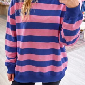 Rose Stripe Colorblock Mock Neck Relaxed Sweatshirt