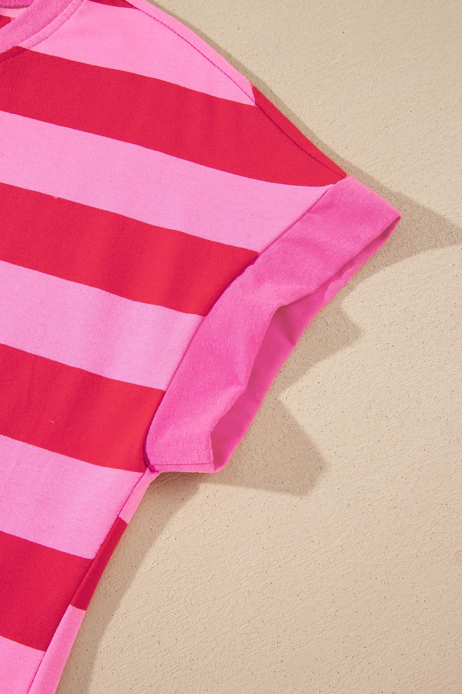 Rose Stripe Cuffed Short Sleeve Pocketed Casual T Shirt Long Dress