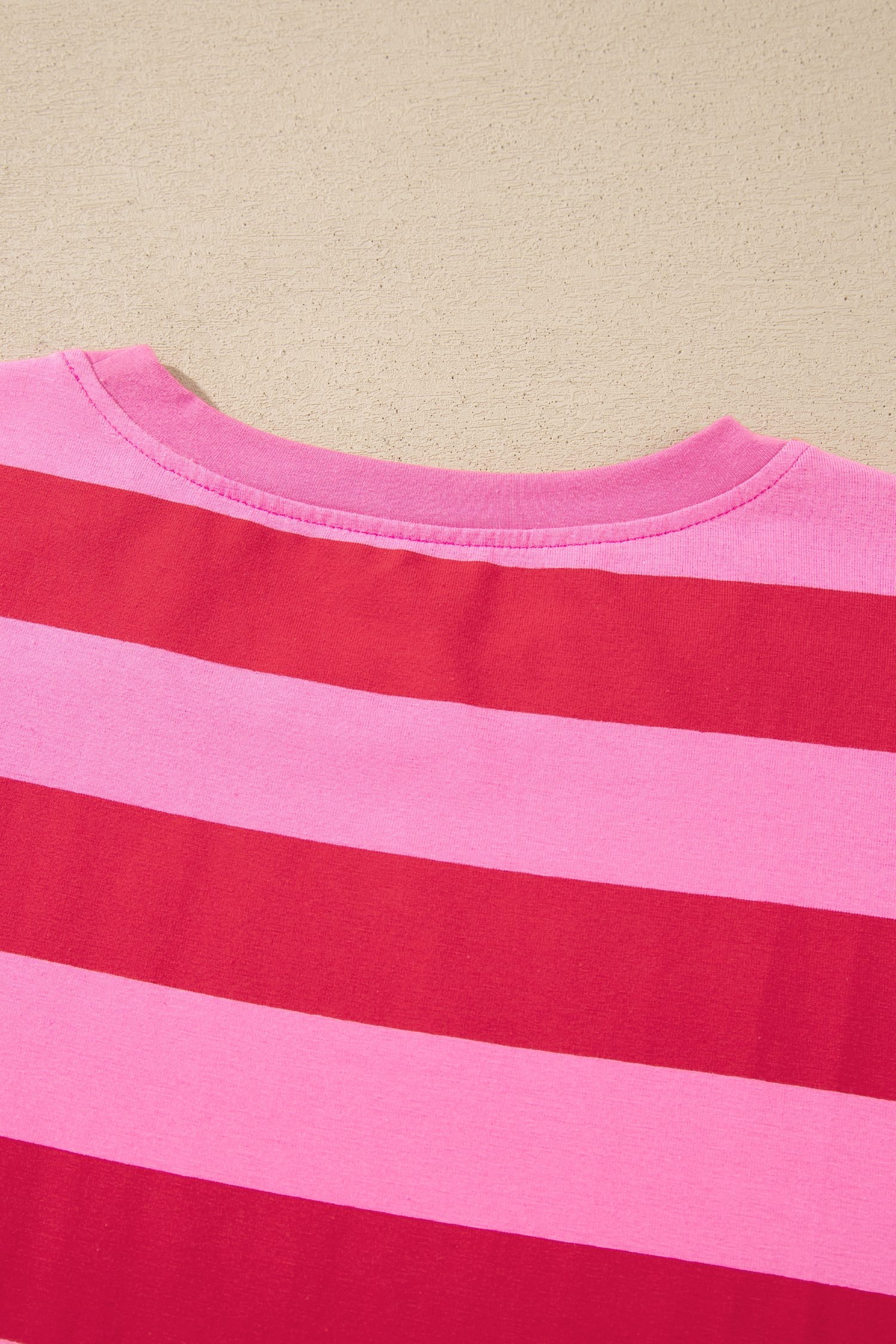 Rose Stripe Cuffed Short Sleeve Pocketed Casual T Shirt Long Dress