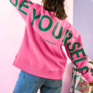 Sachet Pink Slogan Print Round Neck Long Sleeve Sweatshirt