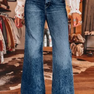 Sail Blue Acid Wash Pocket Detail Flare Jeans