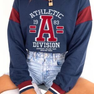 Sail Blue Patchwork Round Neck Long Sleeve Sweatshirt