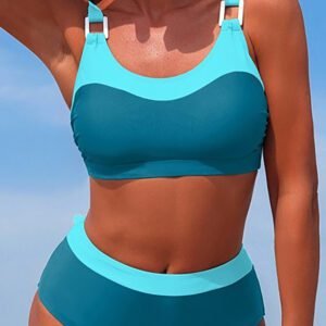 Skobeloff Stylish Color Block Adjustable Strap Knot Back 2pcs Bikini Swimsuit
