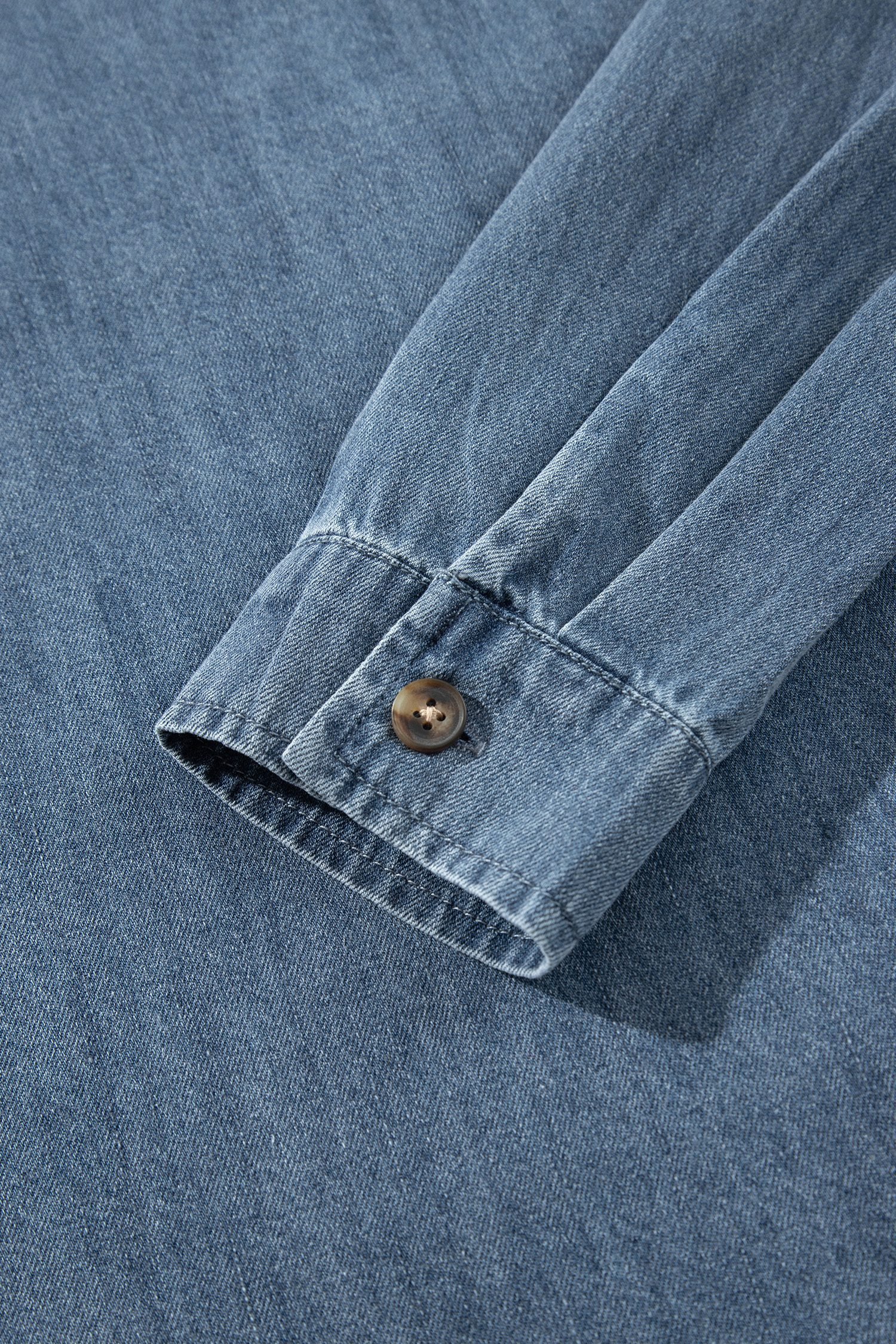 Sky Blue Color Block Pocket Detail Casual Button Down Denim Shirt