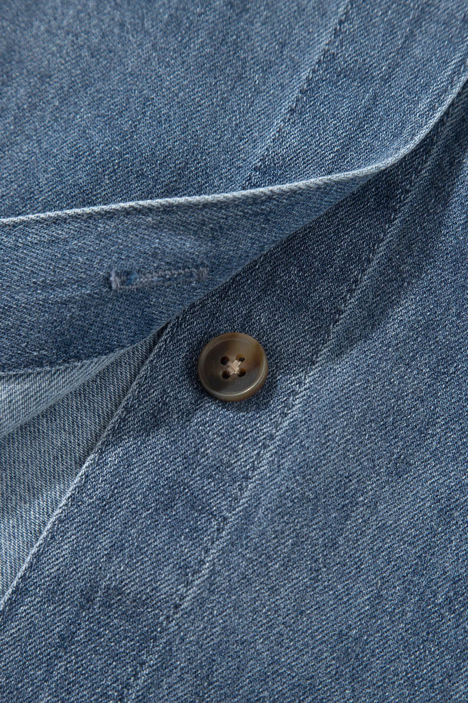 Sky Blue Color Block Pocket Detail Casual Button Down Denim Shirt