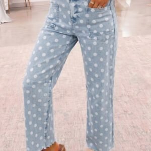 Sky Blue Polka Dot Casual Slim Fit Jeans