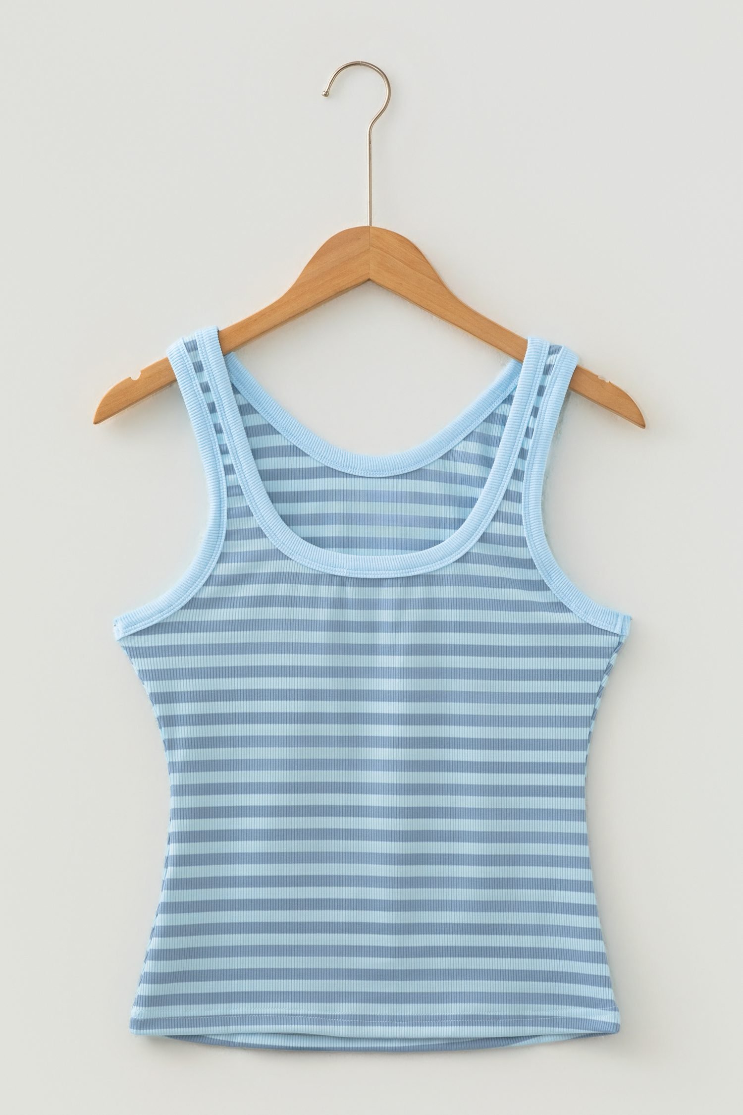 Sky Blue Stripe Ribbed Knit Slim Tank Top