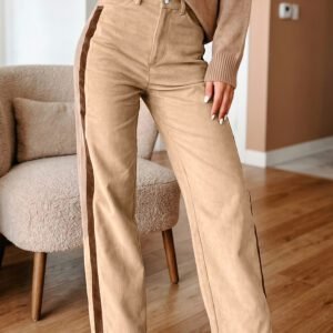 Smoke Gray Corduroy Side Panel Colorblock Straight Leg Pants